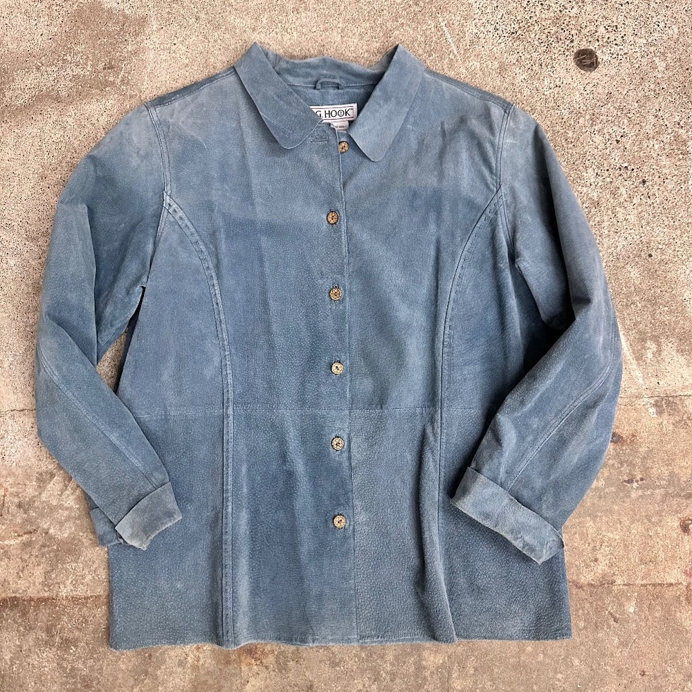 Vintage Soft Ocean Blue Suede Blazer by J.G. Hook Size 16